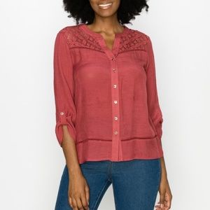 NWT Button Down Lace Yoke Woven top